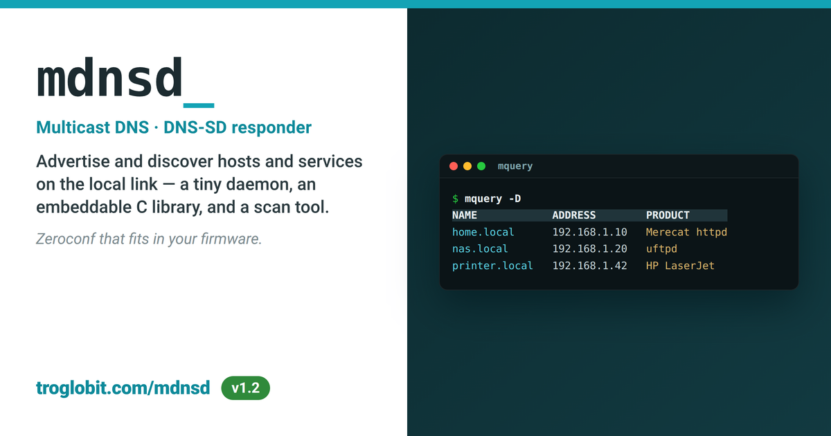 Embeddable Multicast DNS daemon social card